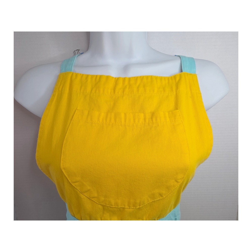 World Market Yellow Farmhouse Hen Apron W/ Ruffle Hem Teal Accents and Pocket - Picture 4 of 6
